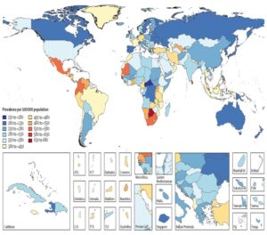 Figure 1: Prevalence of epilepsy in different parts of the world