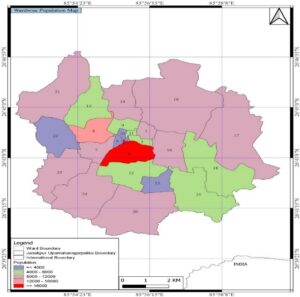 Distribution of population density by wards