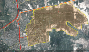 Extended development and new road connection of Basundhara R/A in 2012 (source: edited google earth image).